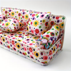 Dollhouse Furniture Flower Cloth Sofa with 2 Cushions