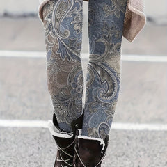 Boho Paisley Floral Print High Rise Plus Size Leggings