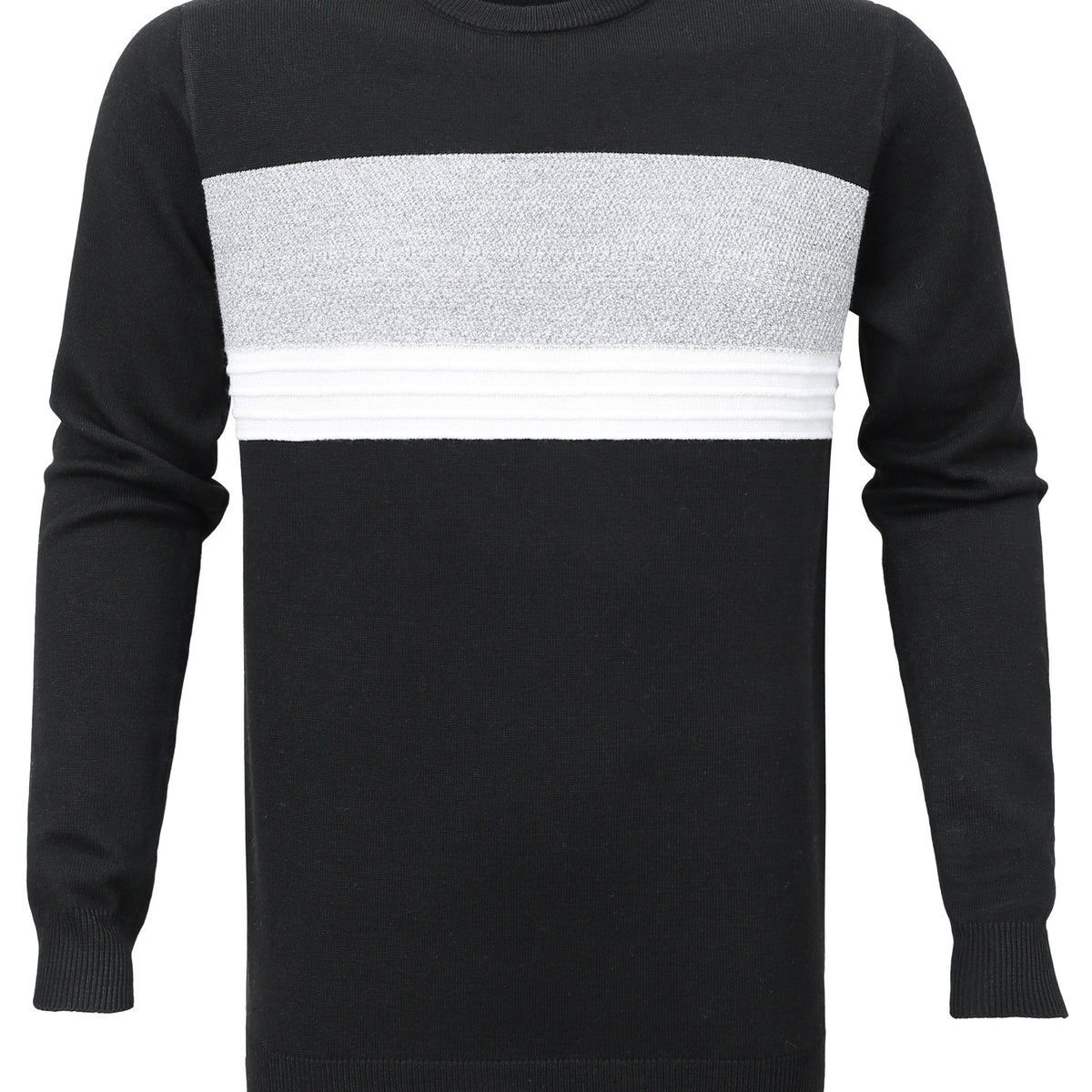 Knitted Block Crew Neck Sweater Men's Casual Warm Pullover