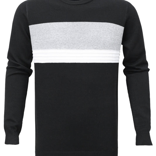 Knitted Block Crew Neck Sweater Men's Casual Warm Pullover