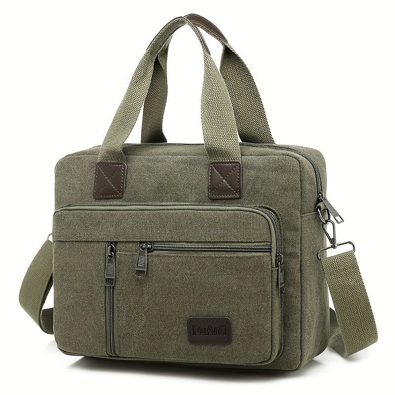 Men's Canvas Briefcase Messenger Bag with Pockets