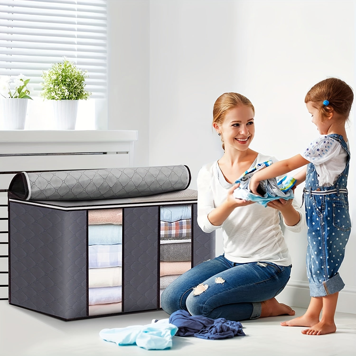 90L Clothes Storage Bag w/ Reinforced Handle & Sturdy Zipper