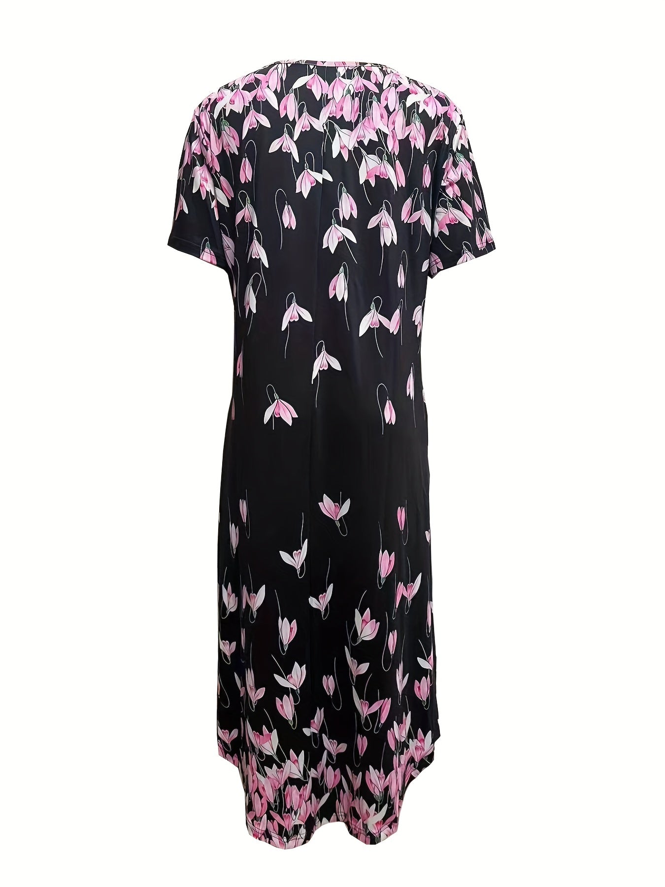 Floral Print Short Sleeve Maxi Dress With Pockets