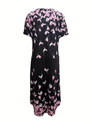Floral Print Short Sleeve Maxi Dress With Pockets
