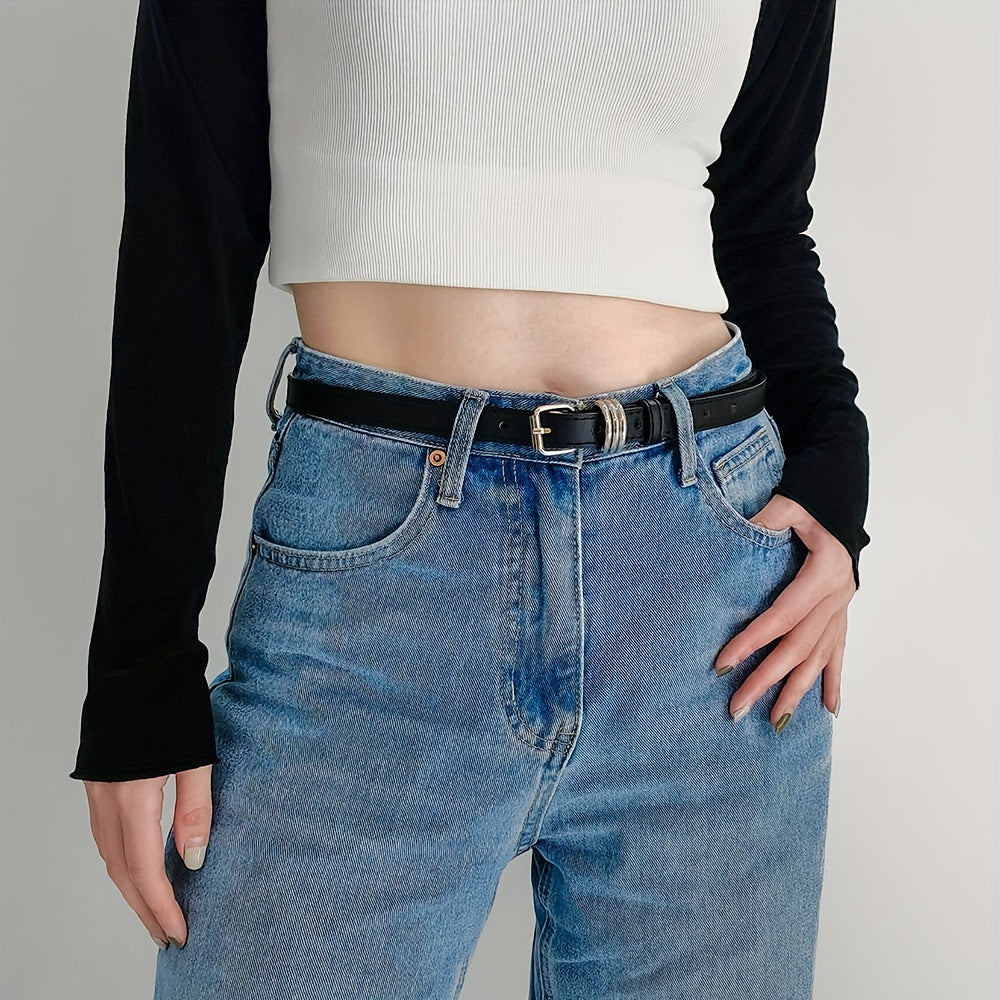 Thin Square Pin Buckle Belt Casual PU Leather Belt For Women
