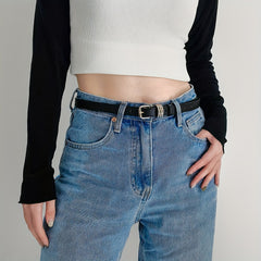 Thin Square Pin Buckle Belt Casual PU Leather Belt For Women