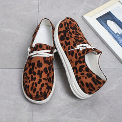 Leopard Print Sneakers Lace Up Canvas Shoes Lightweight Low Top