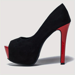 Women's Red Stiletto Heeled Pumps Peep Toe Party Heels