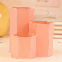 3-in-1 Hexagon Pencil Holder & Brush Stationery Storage Box