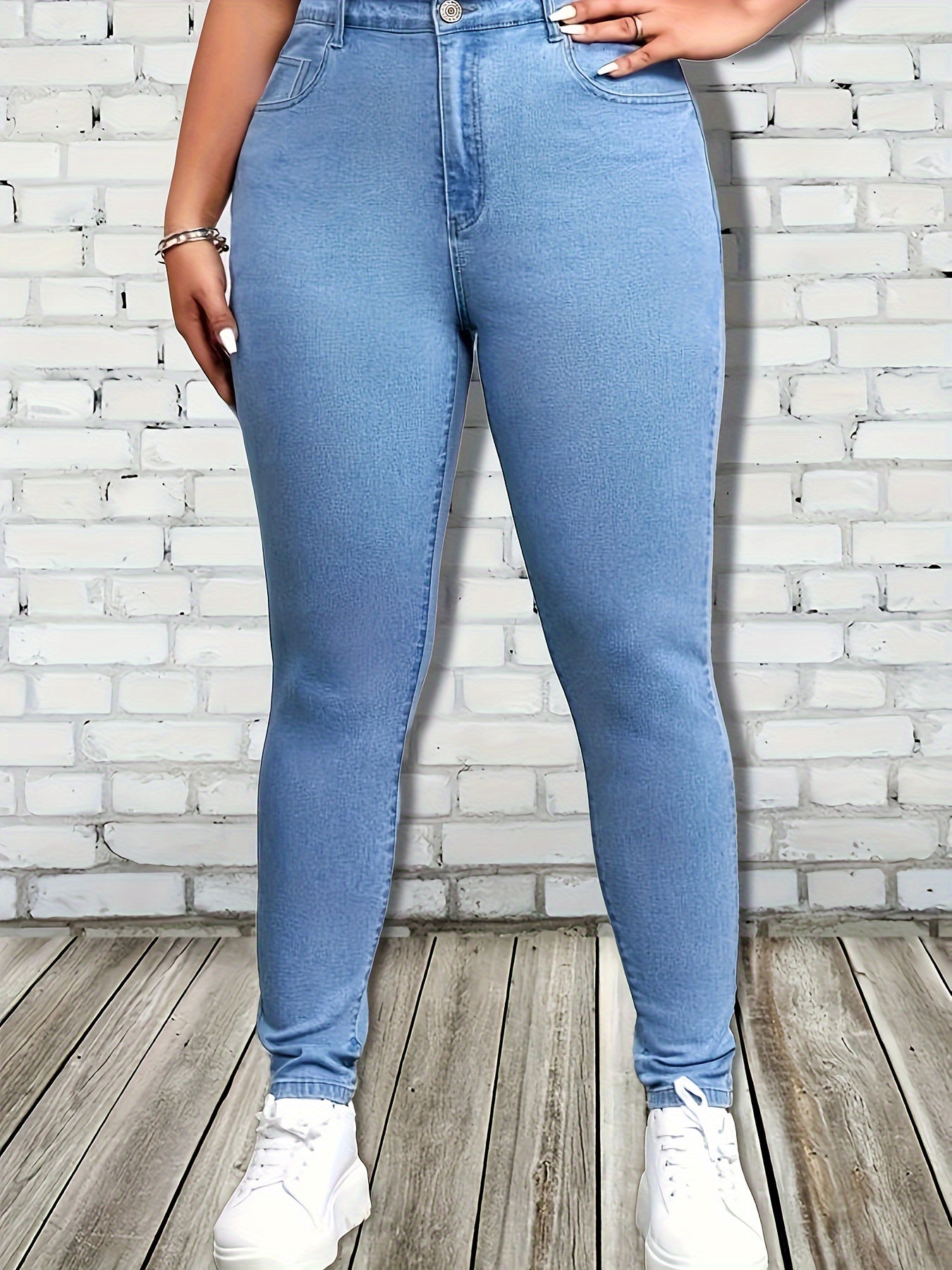 Plus Solid Button Fly High Rise Skinny Jeans