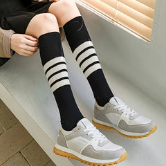 3 Pairs Striped Calf Knee High Socks Women's Stockings & Hosiery