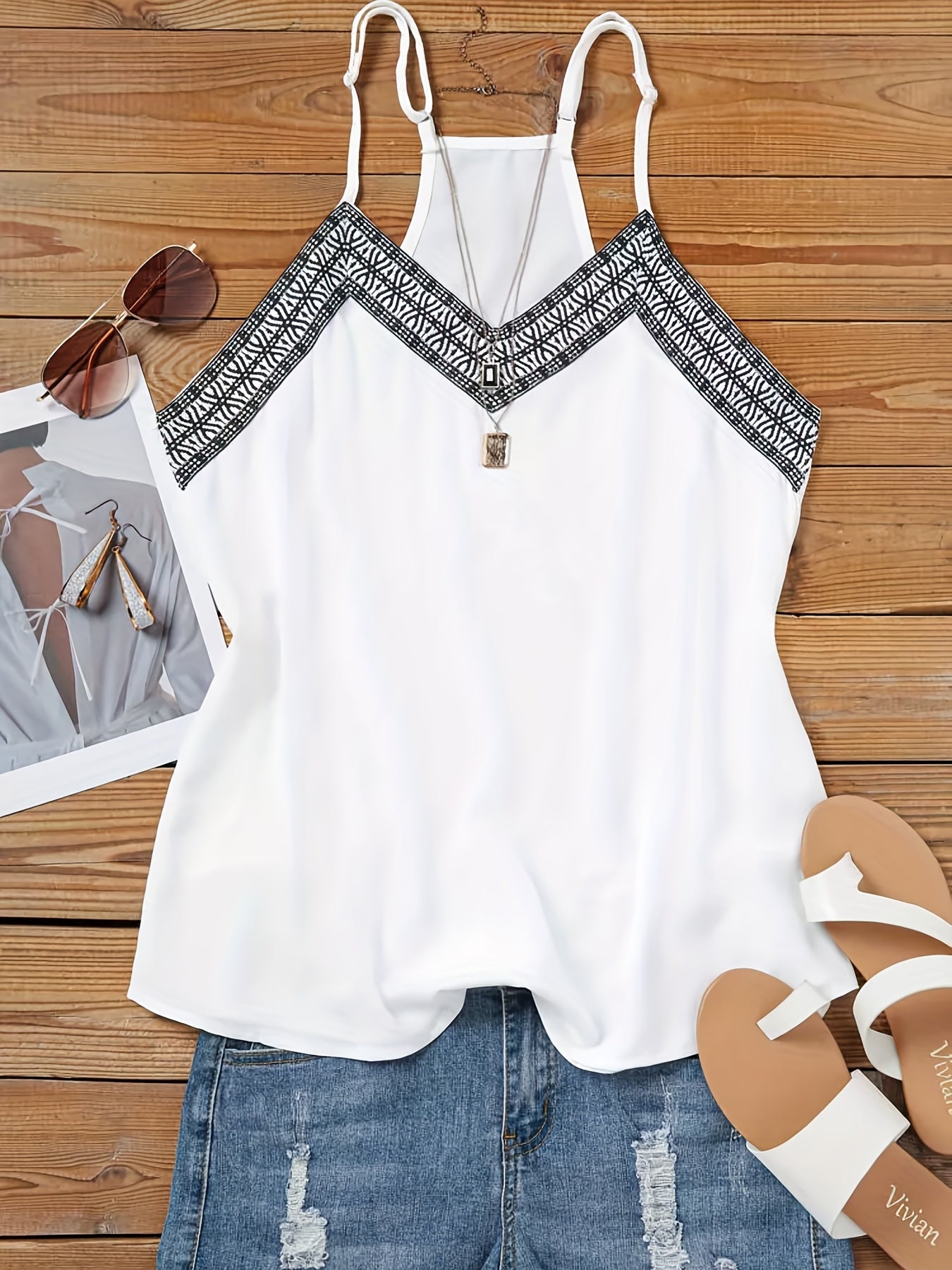  Geometric Print V-Neck Cami Top