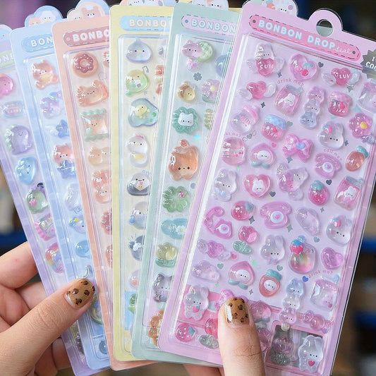 6 Sheets 300 3D Embossed Stickers Colorful Animals DIY Notebook Scrapbook Decor