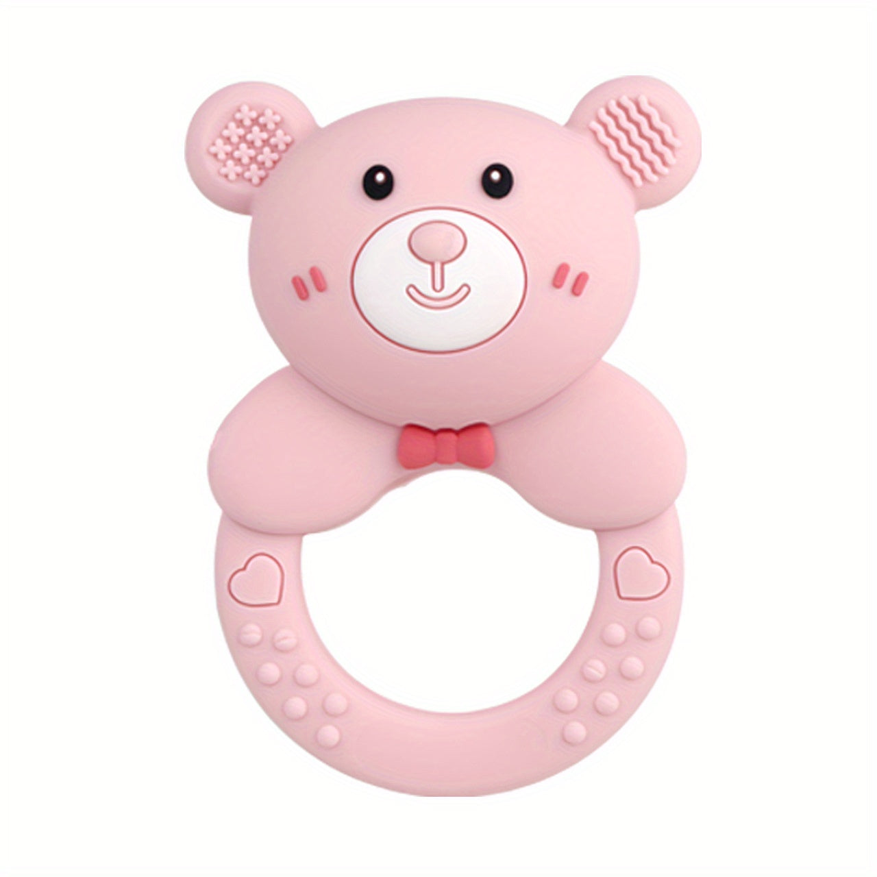 Bear Silicone Teether Soft Chewable Teething Toy Pink Green Heart Bow Designs