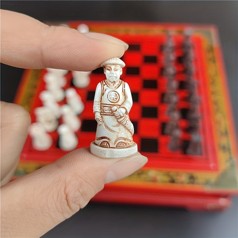 Vintage 3D Resin Chess Pieces Wooden Table Chess Game