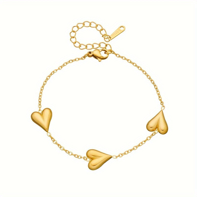 Stainless Steel Bracelet with Golden Heart Pendant