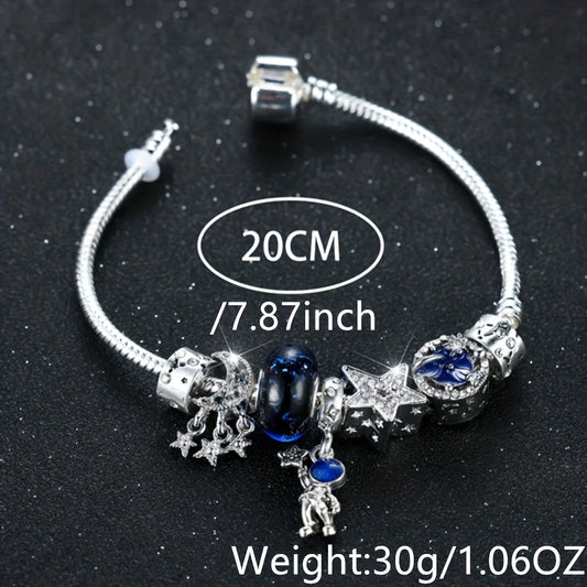 Astronaut Earth Bracelet Silvery Plated Tassel Moon Star Bead