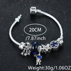 Astronaut Earth Bracelet Silvery Plated Tassel Moon Star Bead