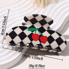 Acrylic Checkered Hair Claw Cherry Pattern