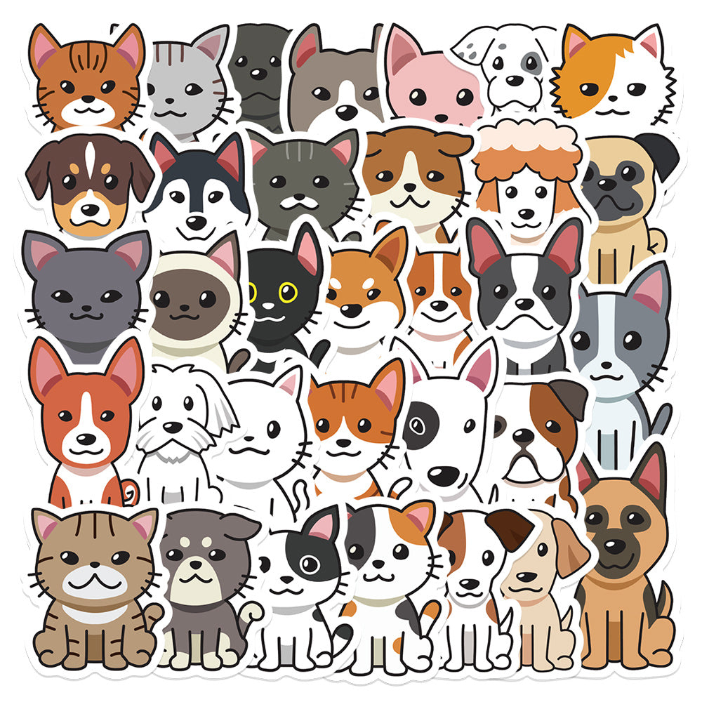 33Pcs Cartoon Cat And Dog Stickers Waterproof DIY Stickers