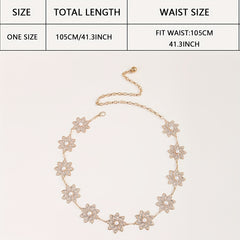 Snowflake Waist Chain Pearl Rhinestone Golden Belt Women's Accessory