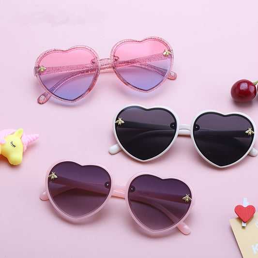 Girls Heart Shaped Sunglasses with Little Bee Decor