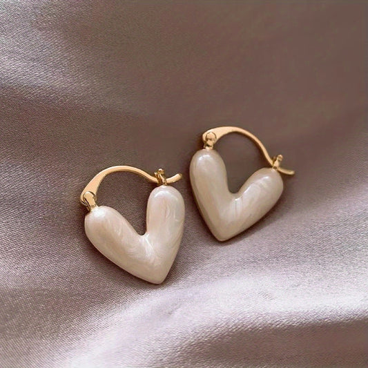 Heart Shape Gem Hoop Earrings 14K Plated Alloy Jewelry Gift