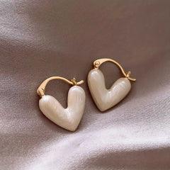 Heart Shape Gem Hoop Earrings 14K Plated Alloy Jewelry Gift