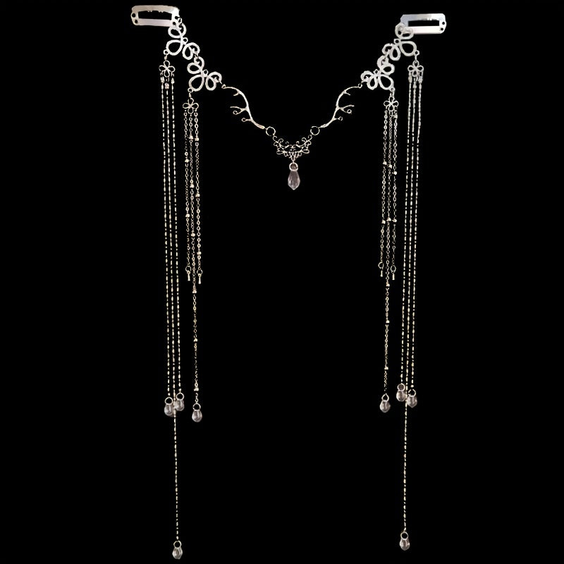 Women's Long Tassel Forehead Chain Alloy Headpiece Silver
