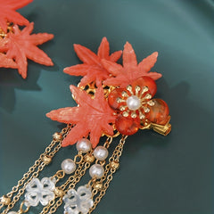Flower Hairpin With Tassel Maple Leaf Hair Accessories