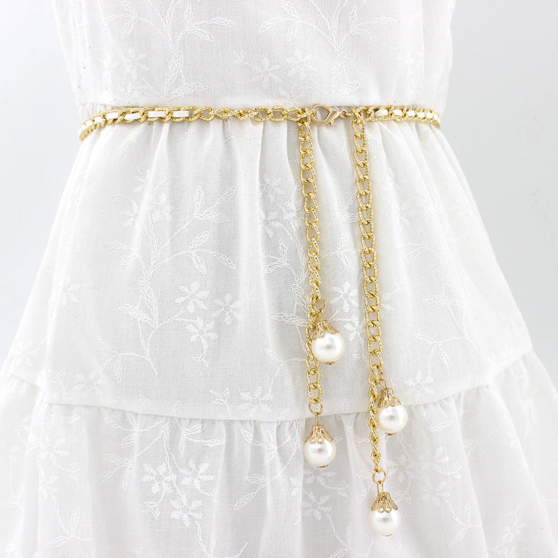 Faux Pearl Waist Chain Dress Accessories Metal Belt