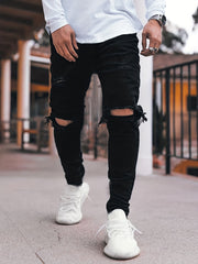 Men's Slim Solid Ripped Denim Skinny Pants