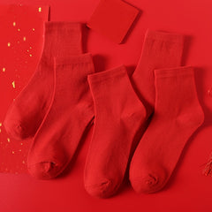 5 Pairs Red Mid tube Socks Women's Stockings
