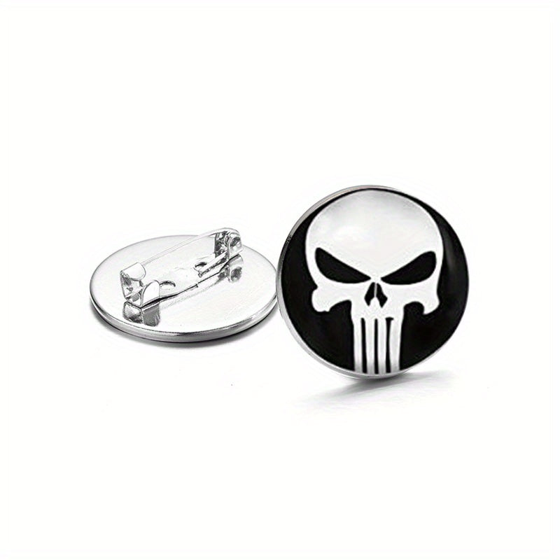 Skull Round Circle Button Men's Brooch Pin