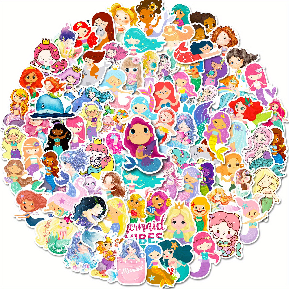 100pcs Mermaid Stickers For Laptop Cups Water Bottles Skateboard Luggage