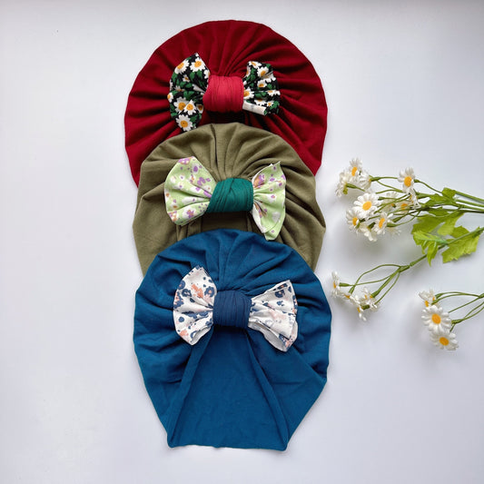 Soft Elastic Strip Flower Baby Hat With Bow For Girl