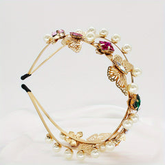 Faux Pearl Flower Headband Crystal Head Hoop Hair Accessories