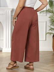  Wide Leg Trousers with Drawstring High Rise