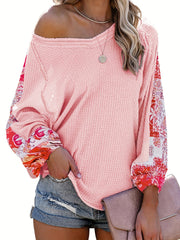  Colorblock Paisley Print Waffle Top