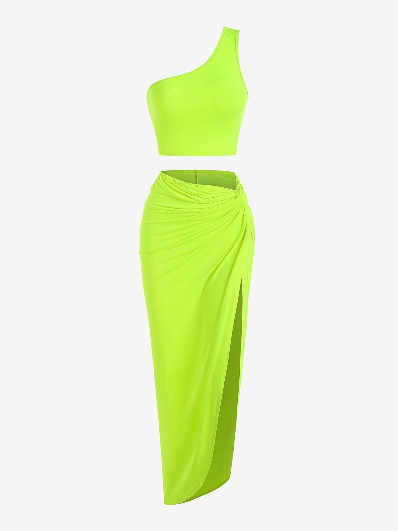 Sexy One Shoulder Crop Top & Front Skirt Set Women's Clothing