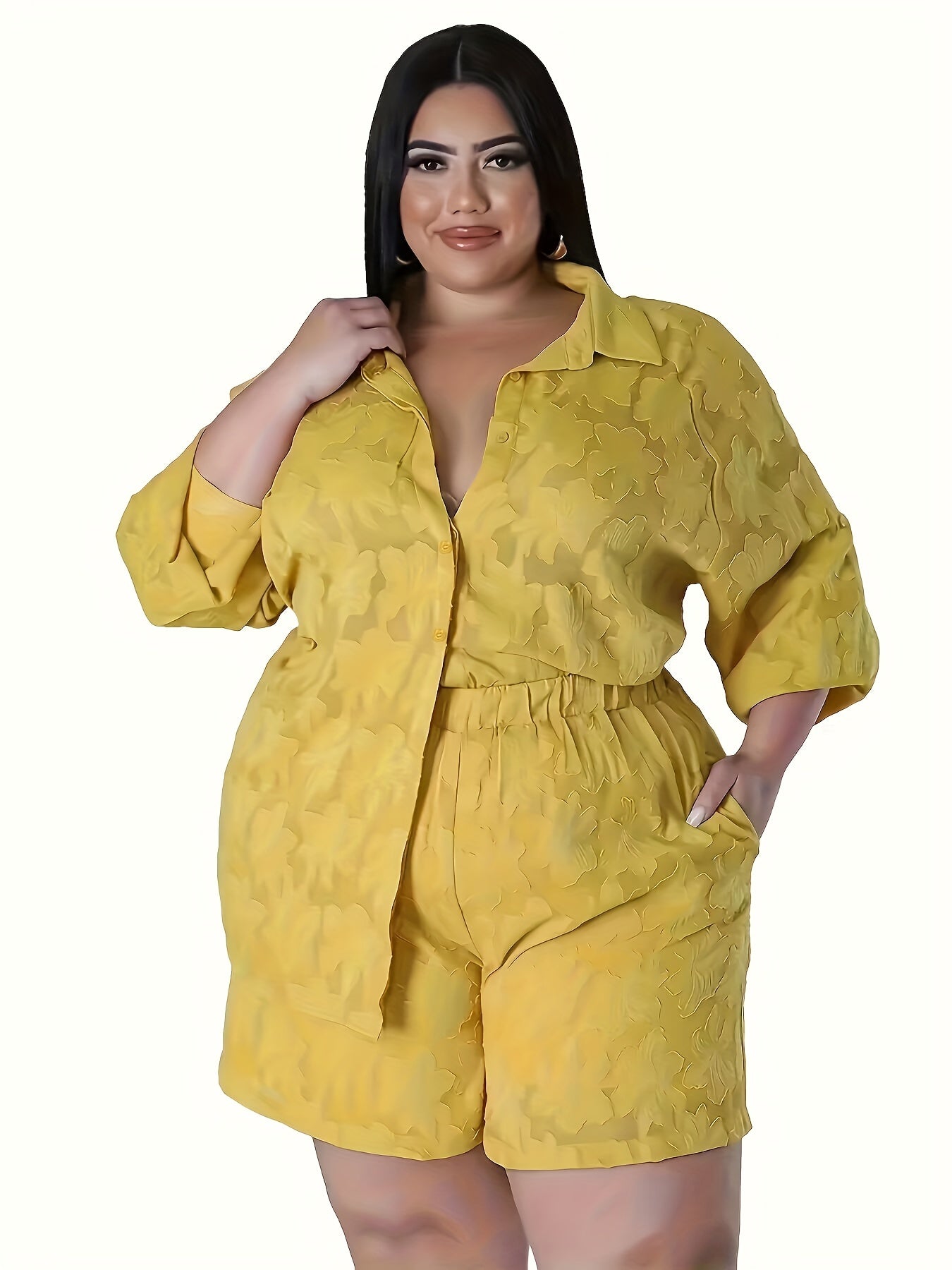 Women's Plus Floral Print Blouse & Shorts Set