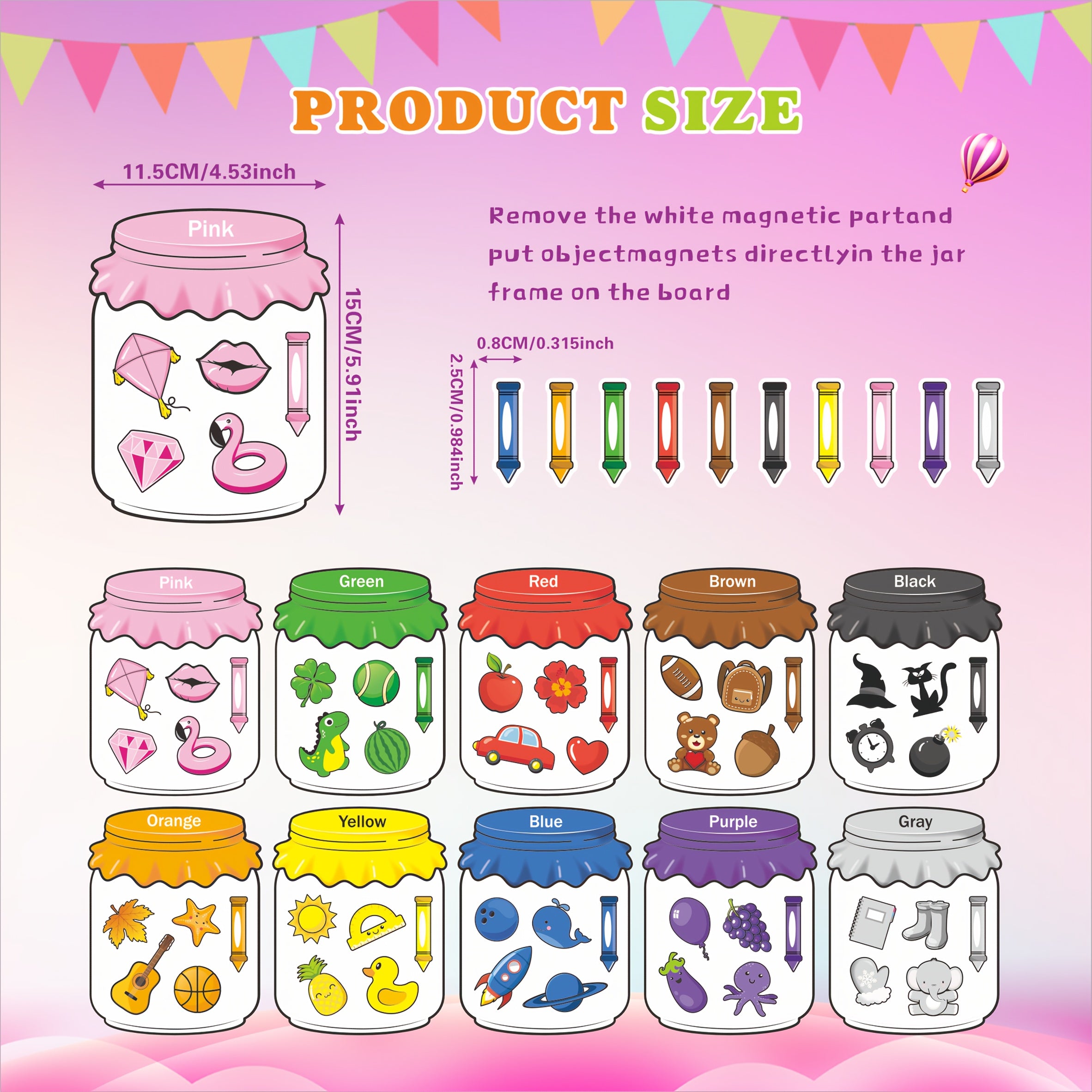 60 Kids Recognition Magnetic Stickers 10 Colors Reusable Fridge & Blackboard