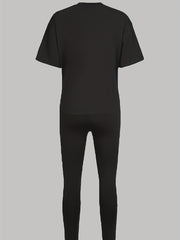 Letter Print T shirt & Skinny Pants Set Women's Outfit