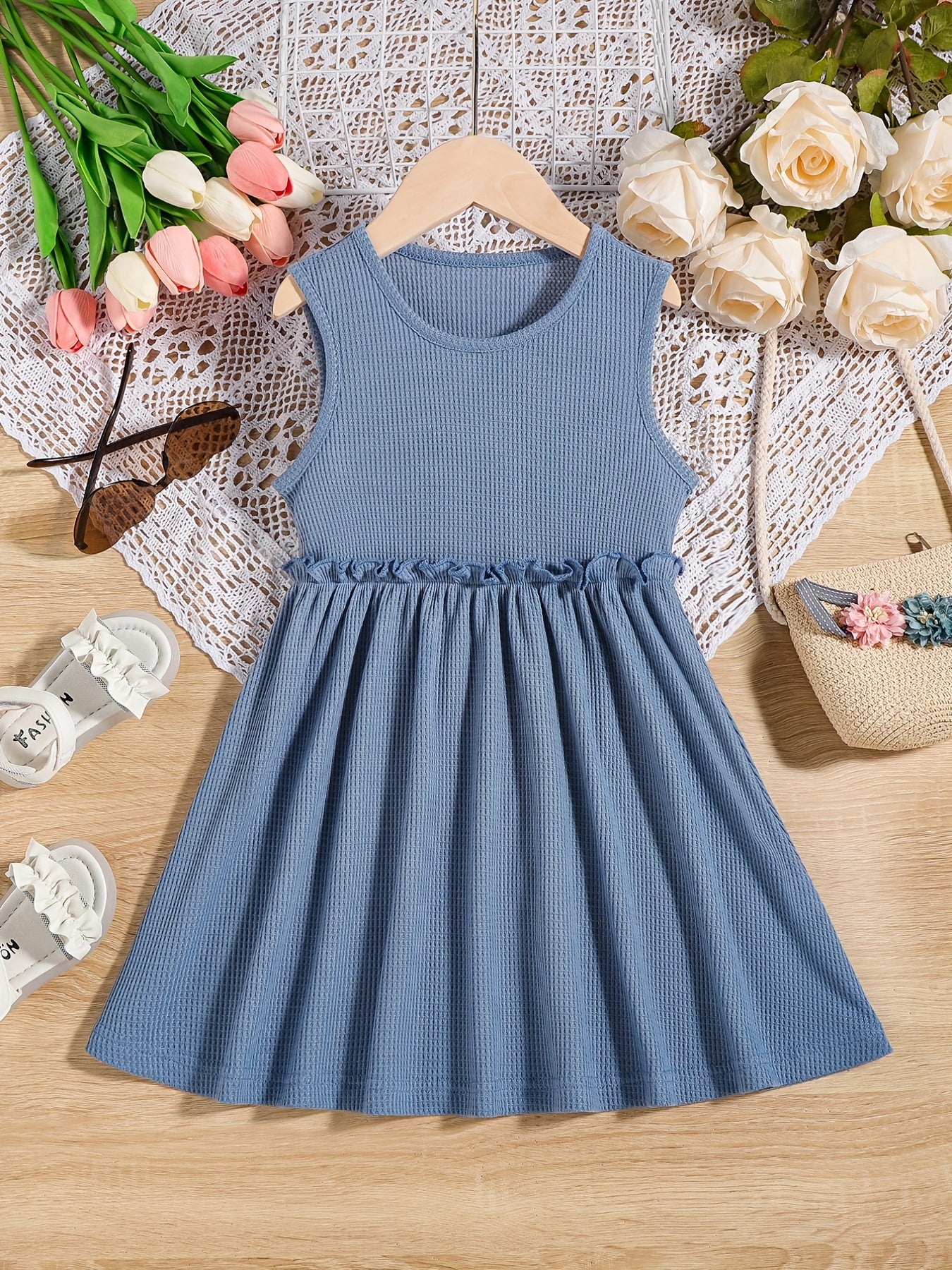 Girls' Solid Sleeveless Sundress Princess Dresses
