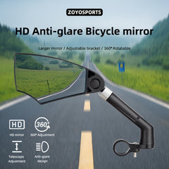 ZOYOSPORTS 1pc Bike Rearview Mirror Universal 360 Degree Adjustable Mirror