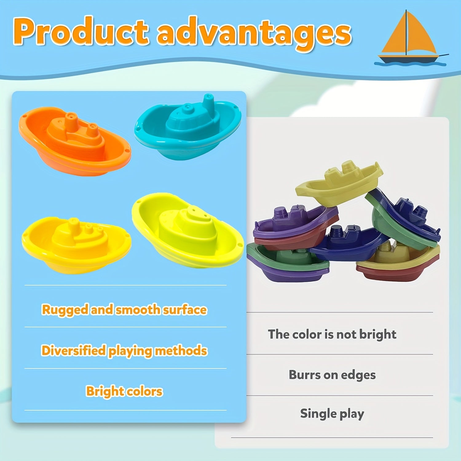 Stackable Boat Toys for Kids &ndash; Bath, Pool & Beach Toddler Water Toy Set