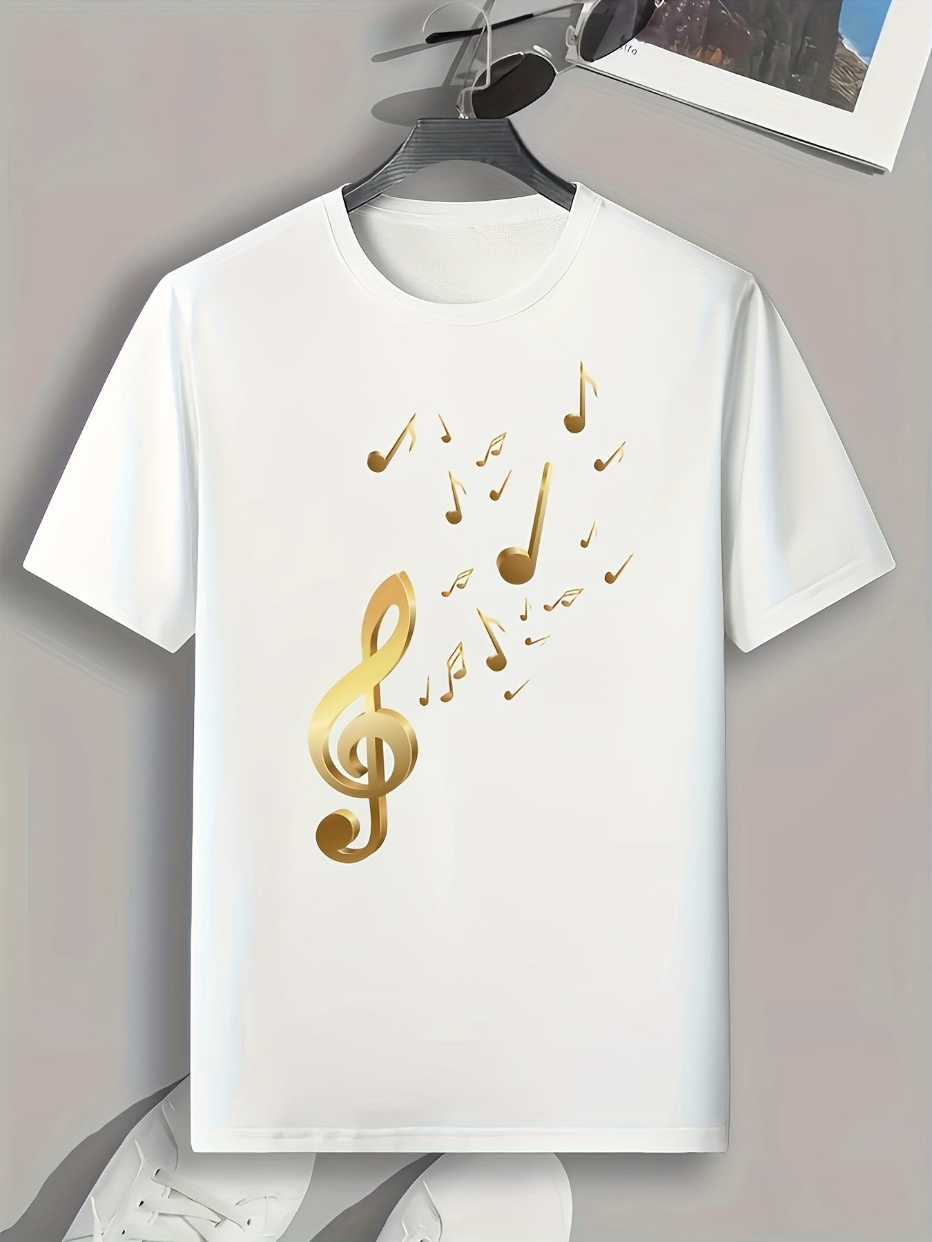 Music Note Print Men's Tee for Summer
