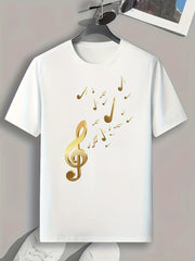 Music Note Print Men's Tee for Summer