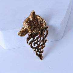 Retro Wolf Head Brooch Collar Pin for Men's Suit