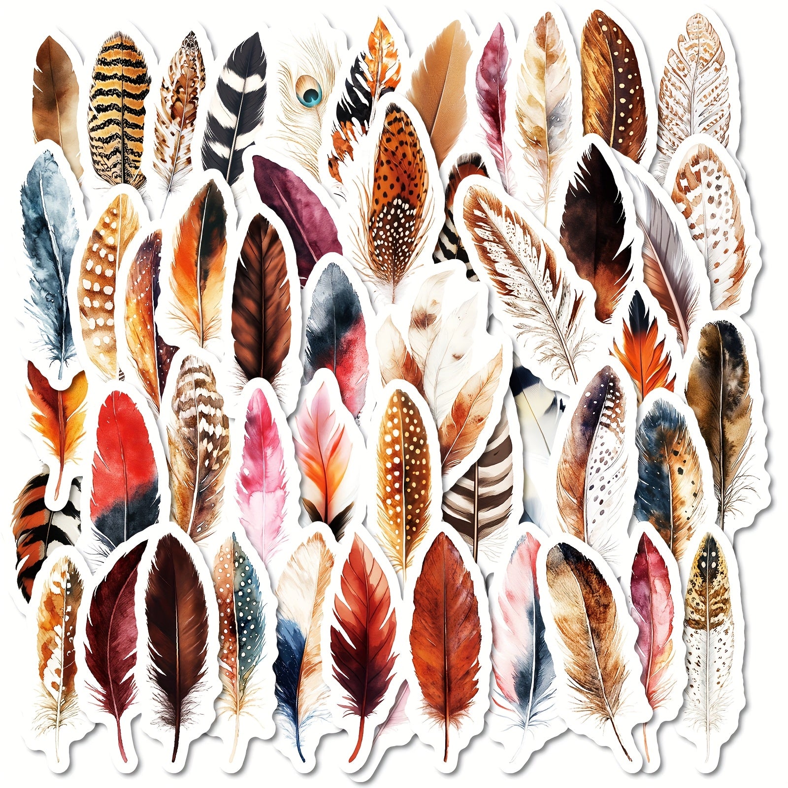 50pcs Realistic Feather Graffiti Stickers for DIY Decals